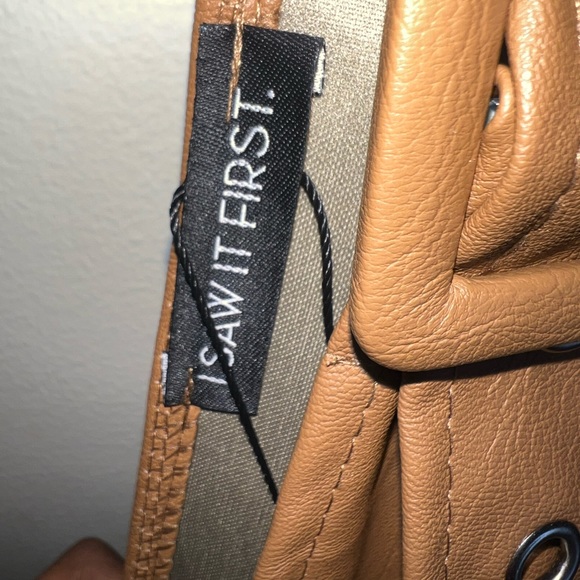 Camel Faux Leather Buckle Detail Pleated Dress - Picture 4 of 6